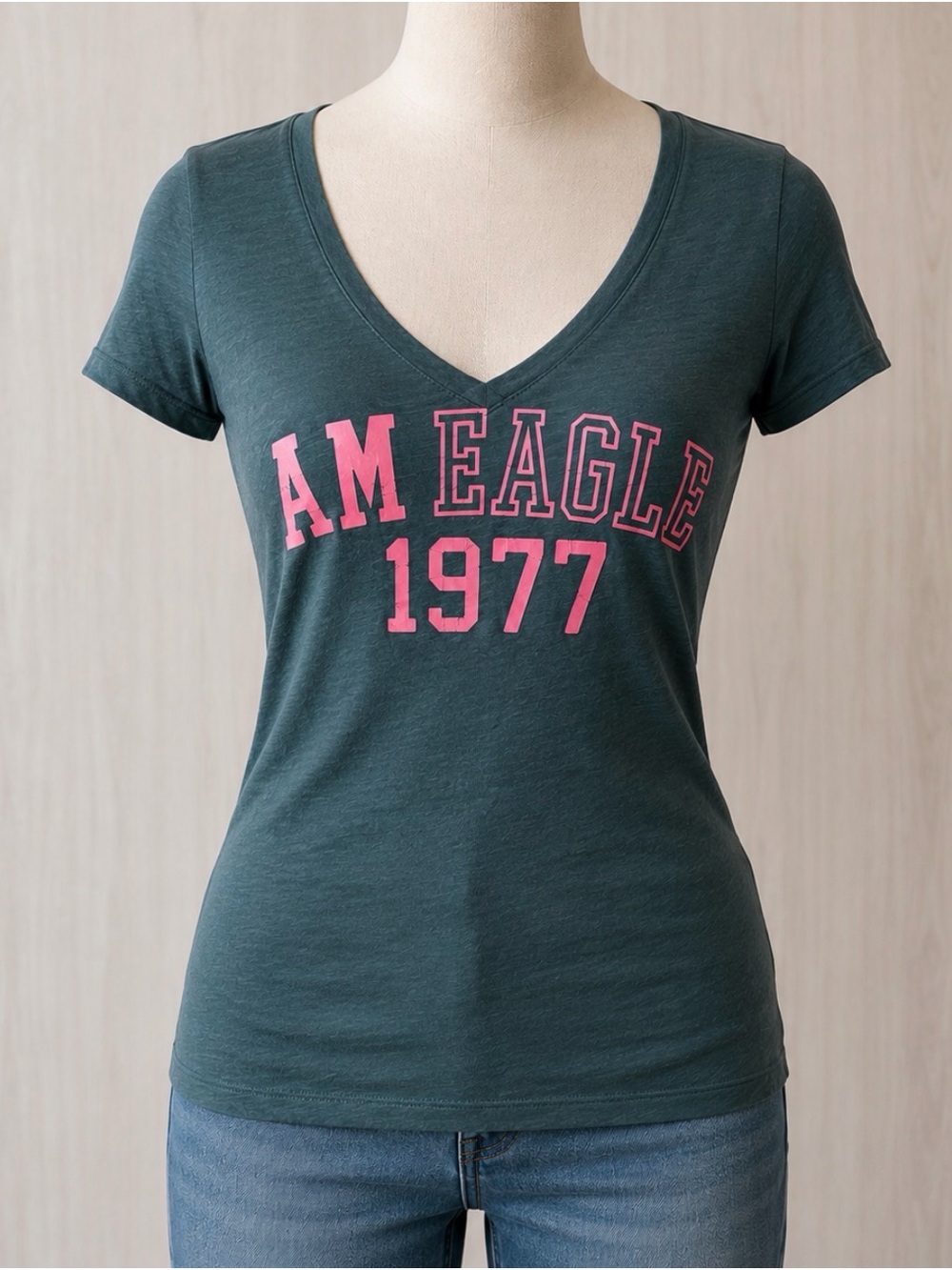 Vintage Y2K AM Eagle 1977 V-Neck Tee